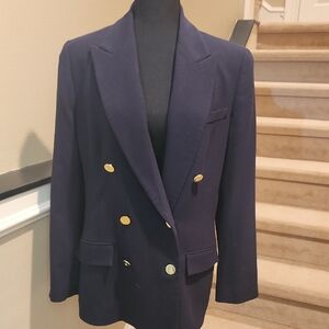 Lauren Ralph Lauren Navy Blue Wool Double Breasted Blazer Sz 14 EUC